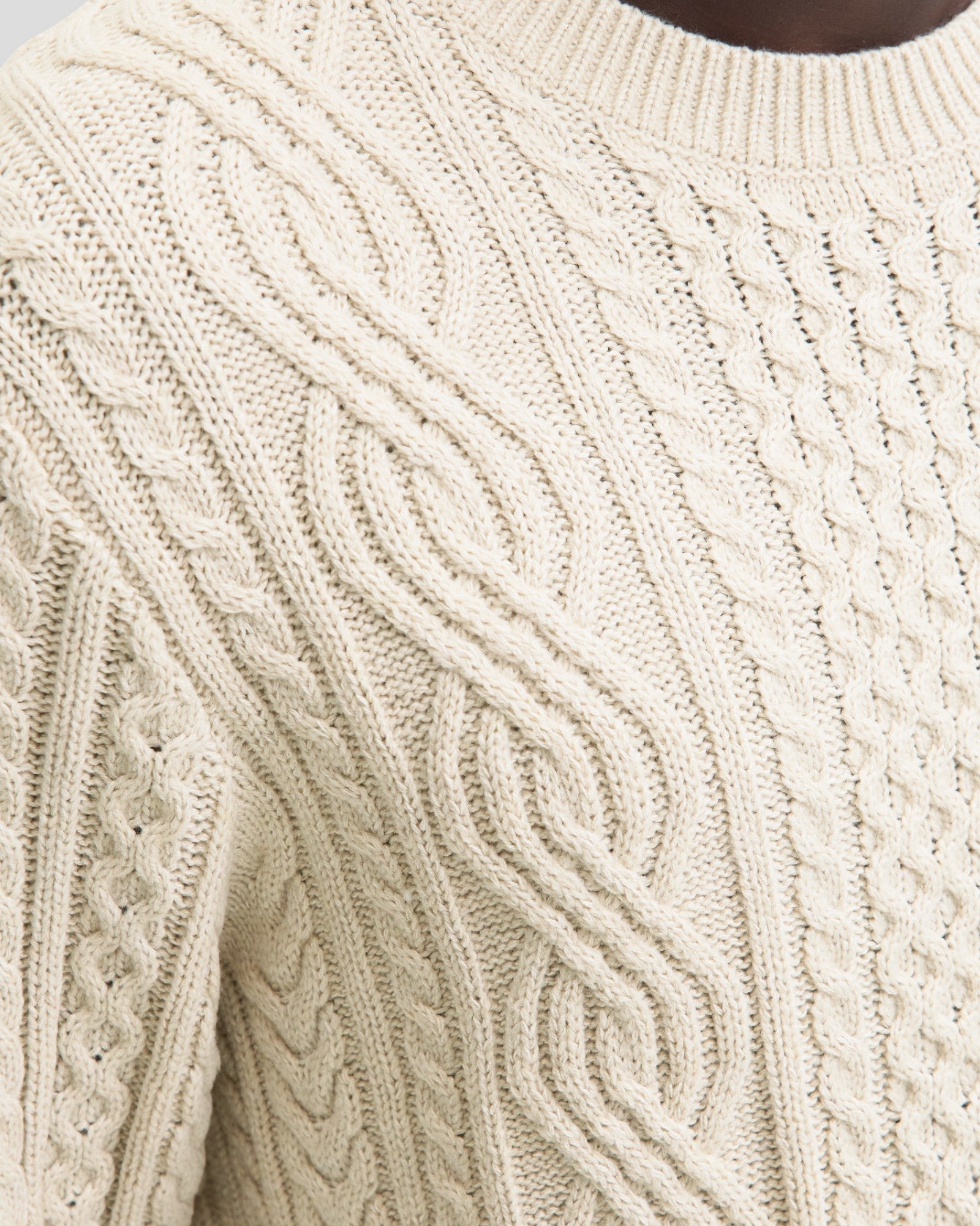 Blusean Knit Cable Crew Neck - Silver Lining