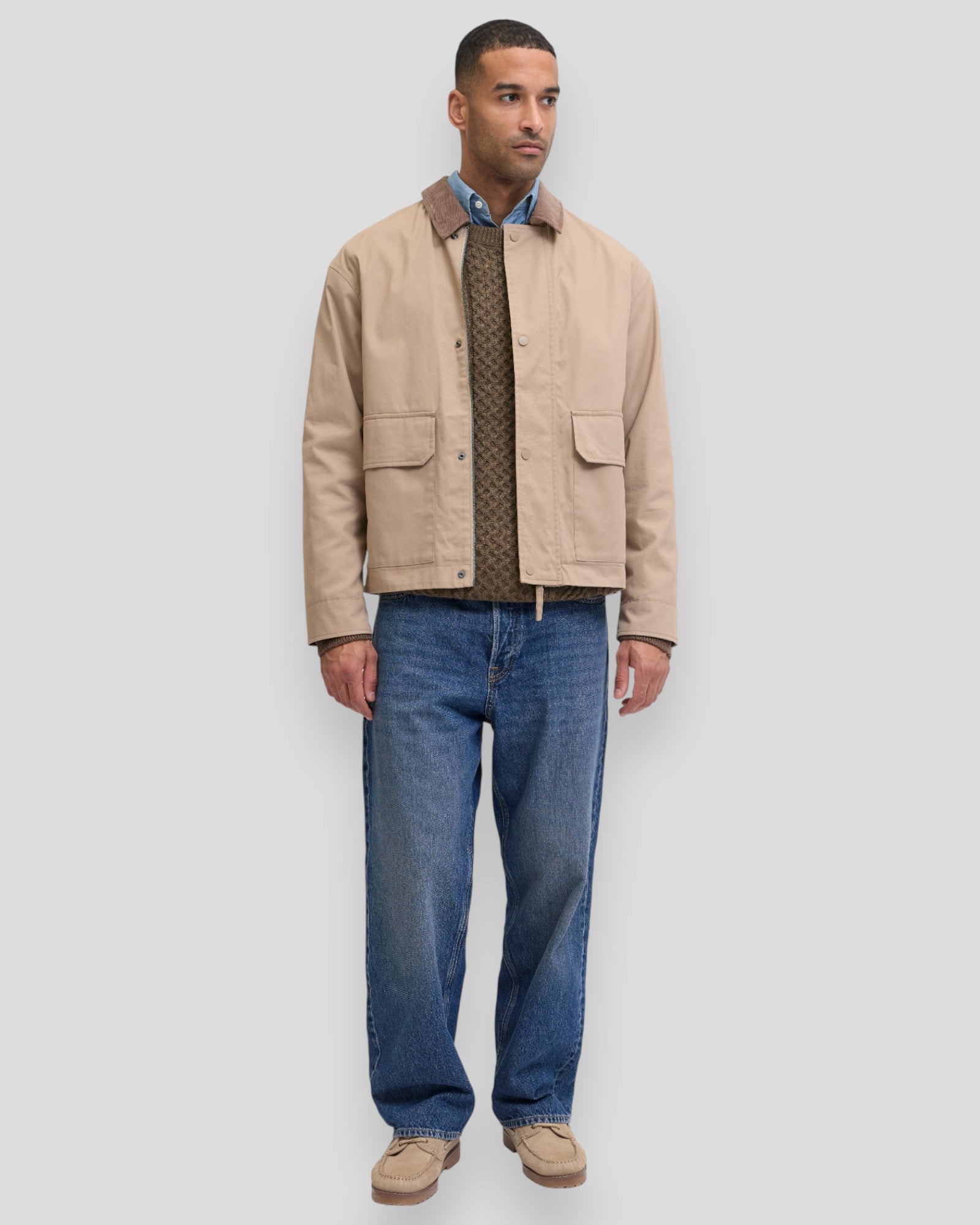 Blusean Knit Cable Crew Neck - Malt Ball Melange