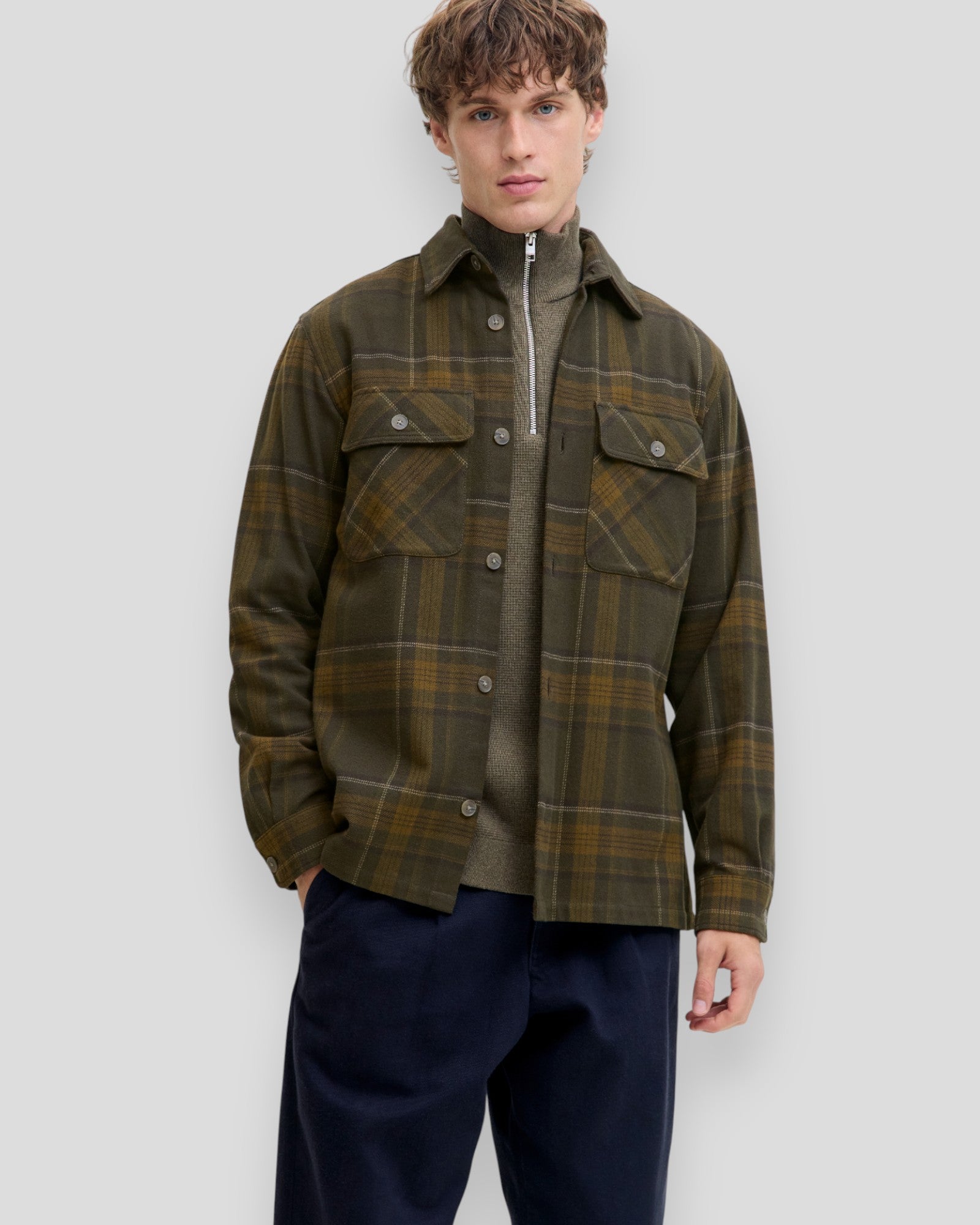 Rayle Melange Check LS Overshirt - Peat