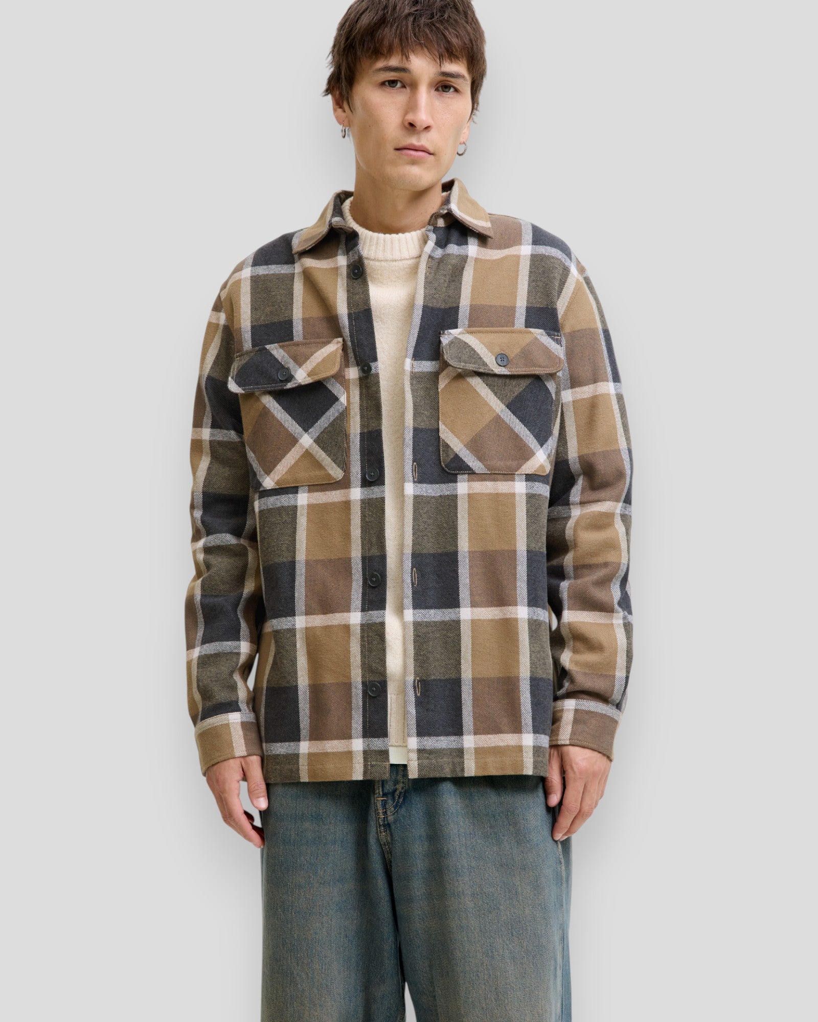 Rayle Melange Check LS Overshirt - Malt Ball