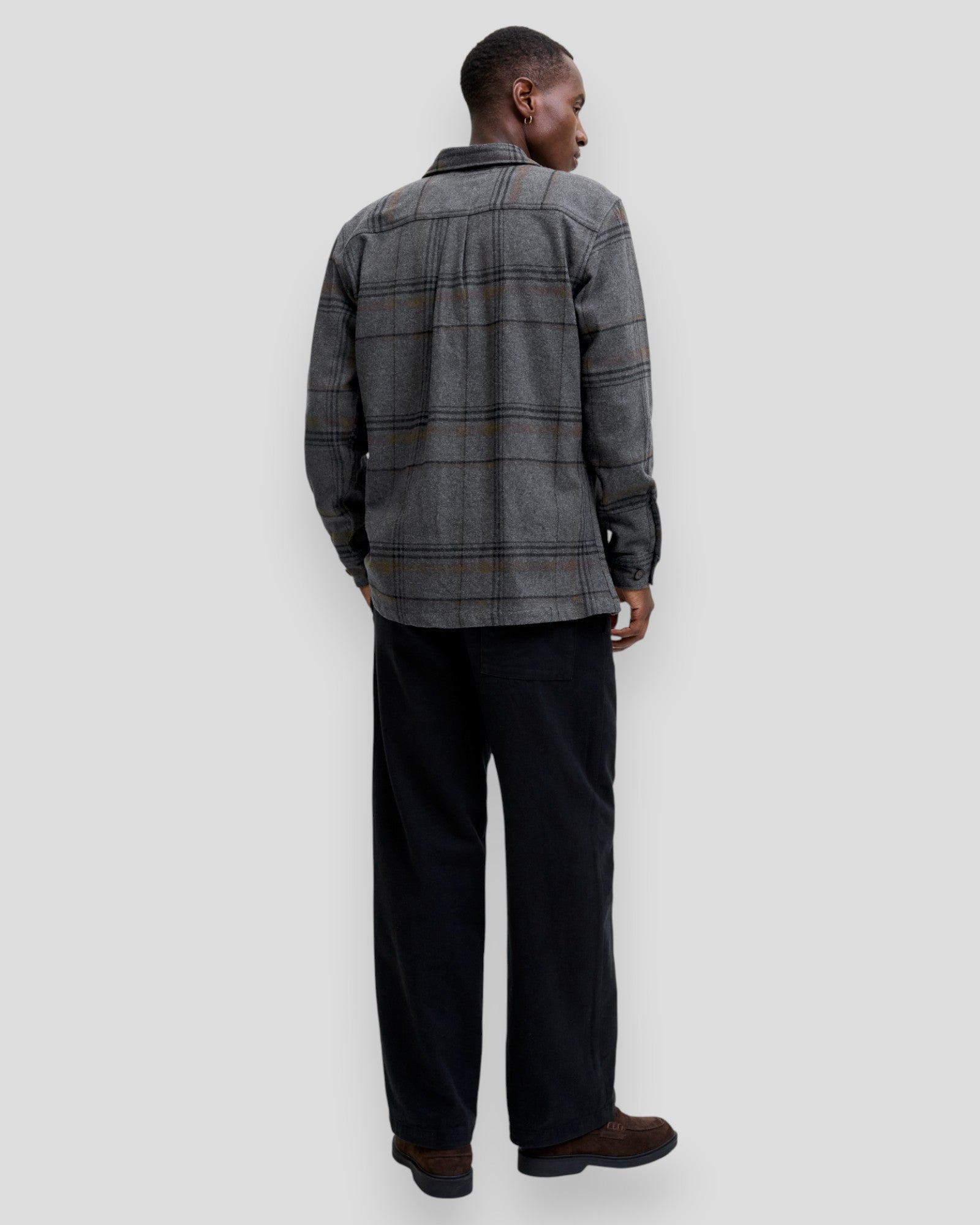 Rayle Melange Check LS Overshirt - Dark Grey