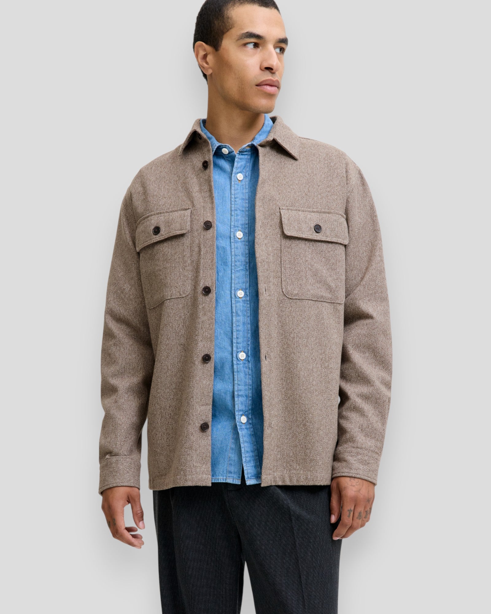 Rayle Melange Check LS Overshirt - Brindle