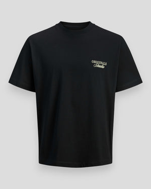 Black Jack & Jones Norrebro Typo Tee SS crew neck T-shirt with graphic design, casual fit, perfect for fall and winter wear.