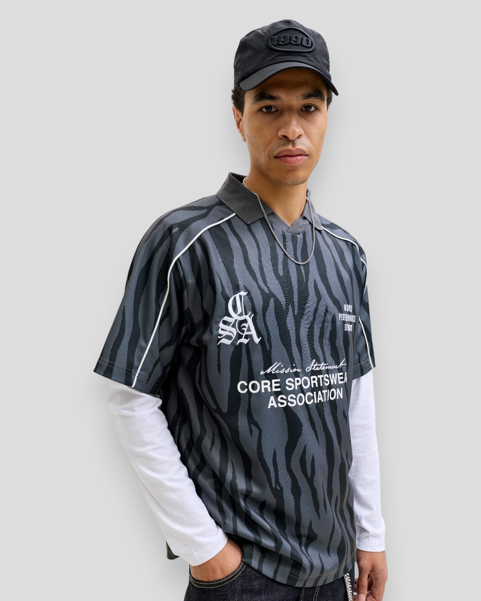 Dust Piping Football Open Collar SS - Black/Zebra