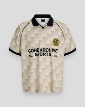 Jack & Jones Breeze Football AOP Mesh Tee SS in sweet corn color, featuring breathable mesh fabric and football-inspired print.