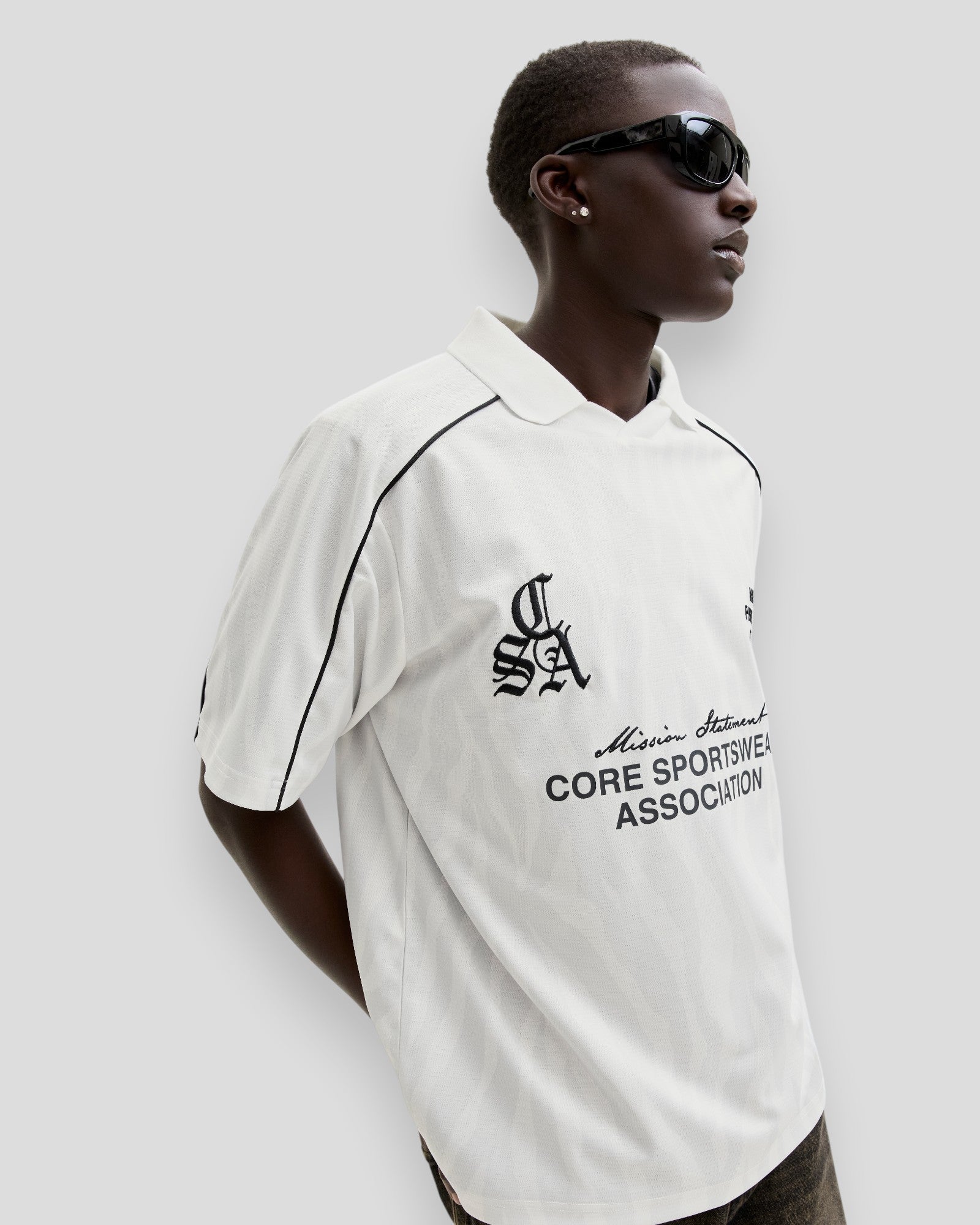 Dust Piping Football Open Collar SS - Bright White/Zebra