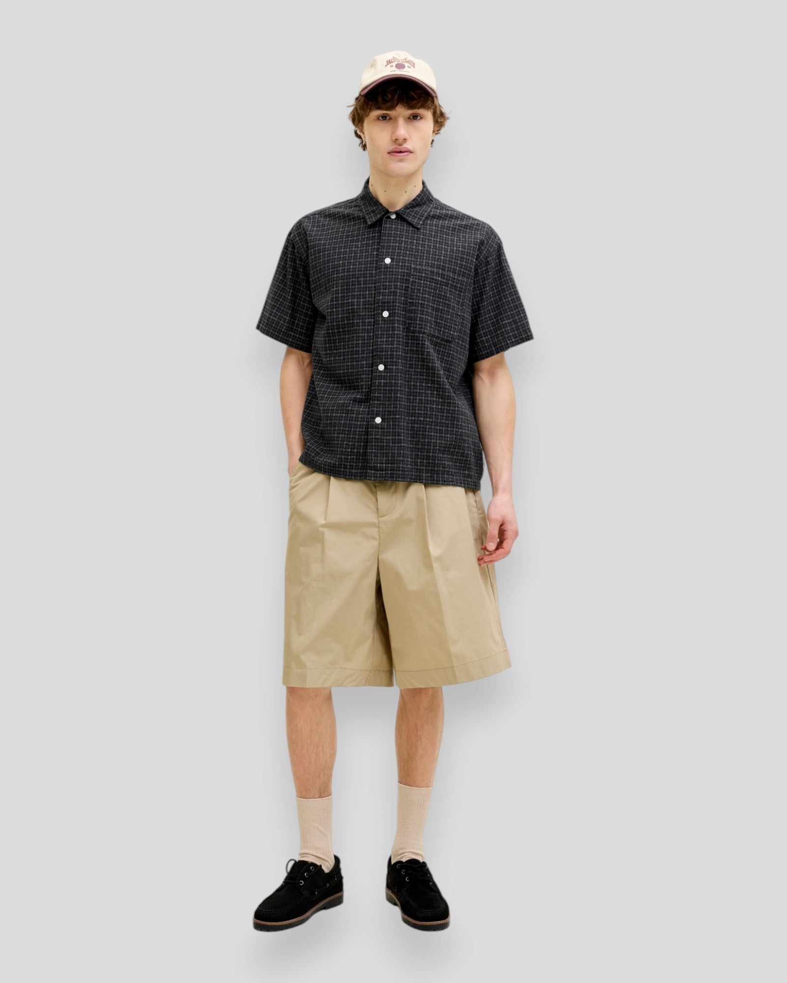 Riveria Linen Blend Shirt SS - Black Checks