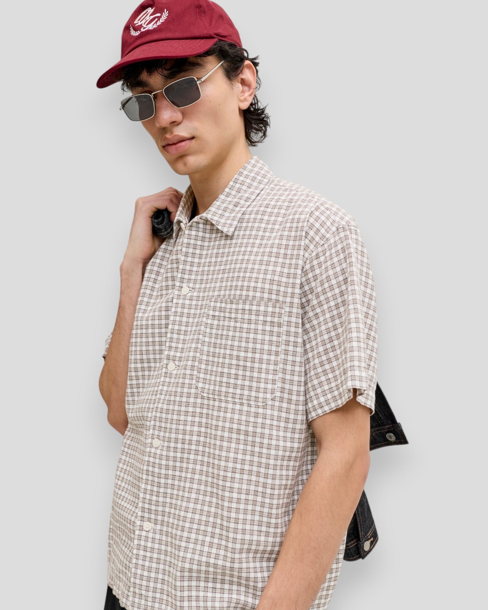 Riveria Linen Blend Shirt SS - Vintage Khaki Checks