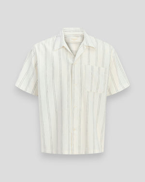 Riveria Linen Blend Shirt SS - Antique White Stripes