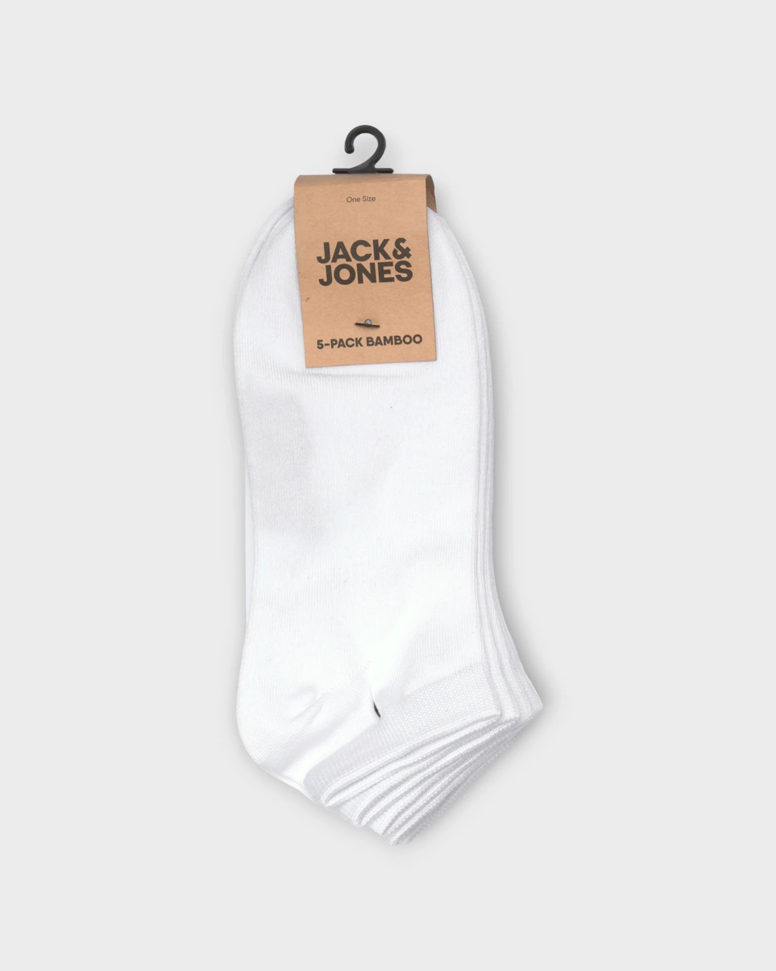 Jack and Jones Basic Bamboo Short Sock 5 Pack White - Hvide korte bambus Herre Sokker. Her set pakket.