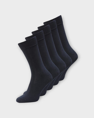 Black Jack & Jones Basic Bamboo Socks 5 Pack displayed front view, showcasing soft fabric and classic sock design.