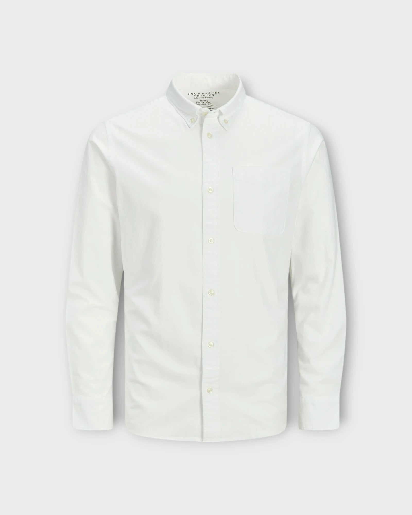 Brook Oxford Shirt White - Hvid Jack & Jones Oxfordskjorte til Mænd. Her set forfra.