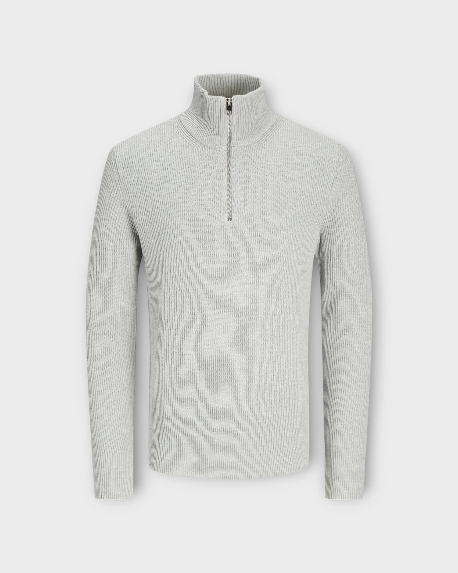 Perfect Knit Half Zip Light Grey Melange - Lysegrå Jack & Jones Herre Strik. Her set forfra.