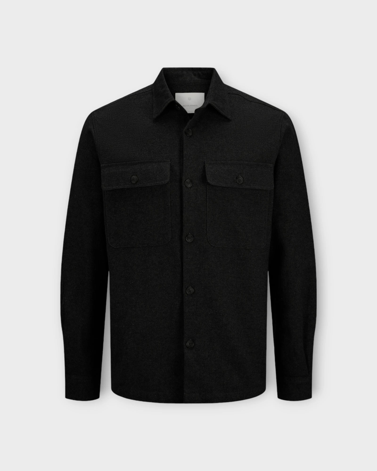 Raymond Melange Solid Overshirt Black Beauty - Sort Jack & Jones Herre Overshirt til Mænd. Her set forfra.