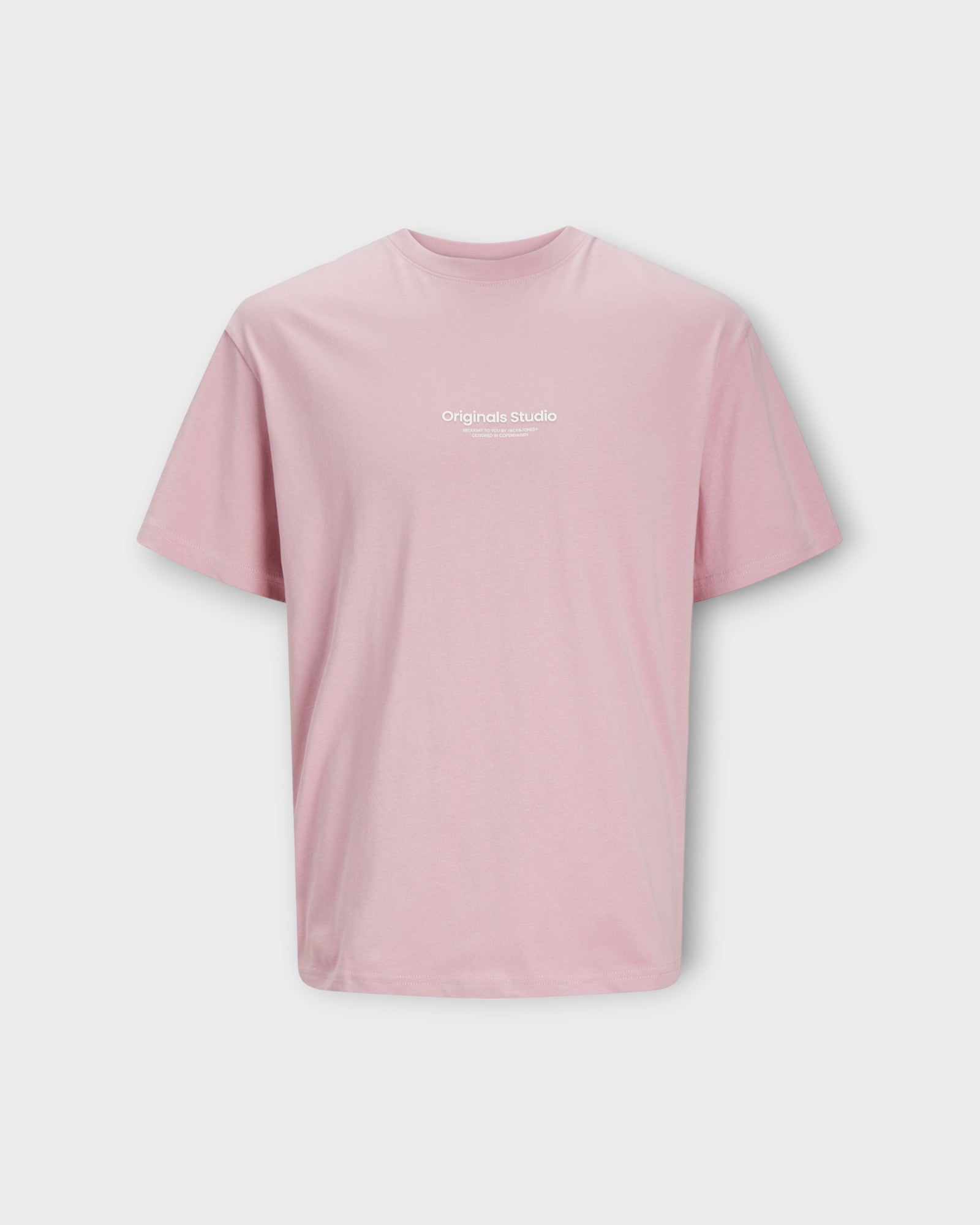 Vesterbro Tee SS Crew Neck Pink Nectar fra Jack and Jones- Lyserød regular fit T-shirt til mænd. Her set forfra.