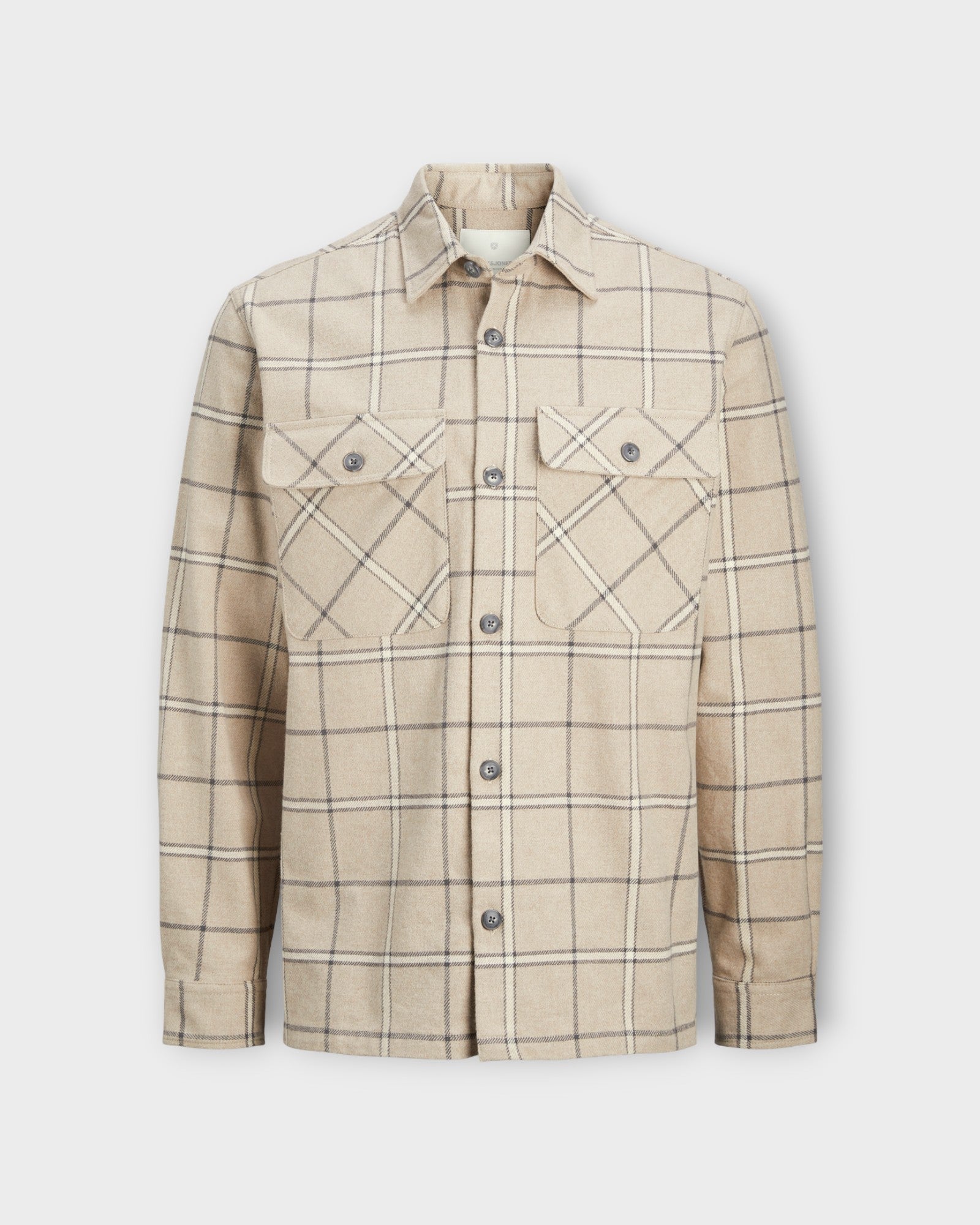 Raymond Melange Check Overshirt Pure Cashmere - Sandfarvet ternet Jack & Jones Overshirt til mænd. Her set forfra.