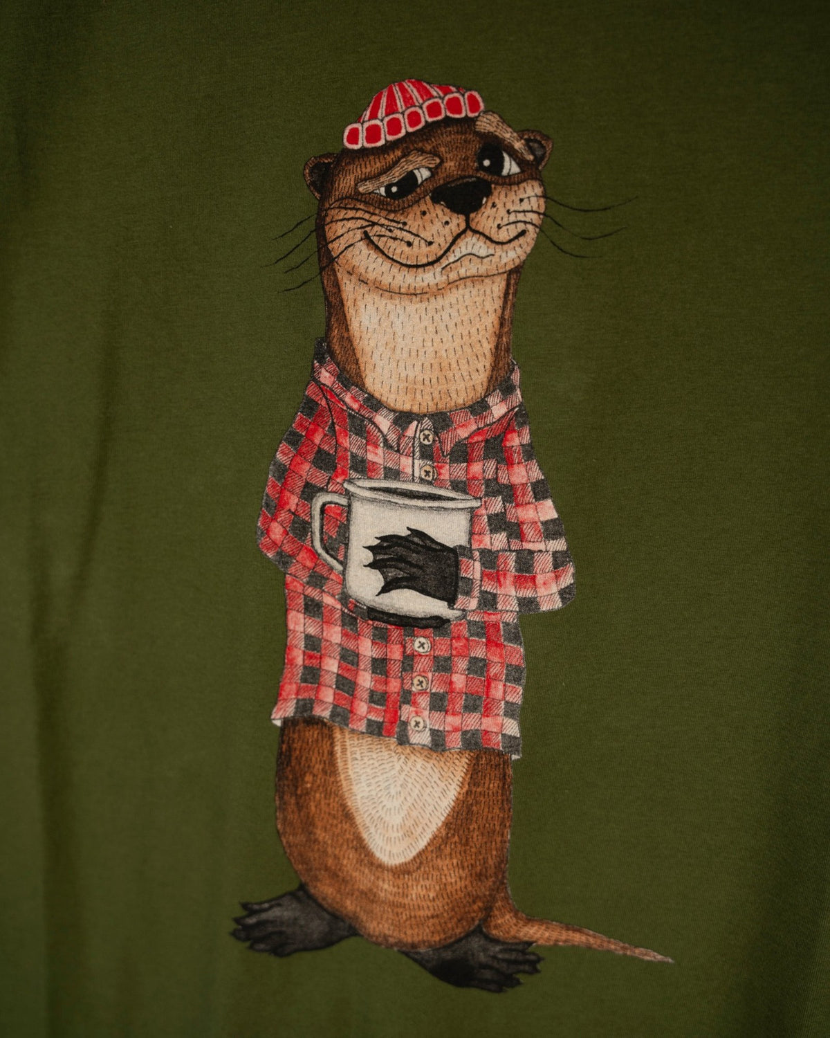An Otter Coffee T-Shirt - Rifle Green