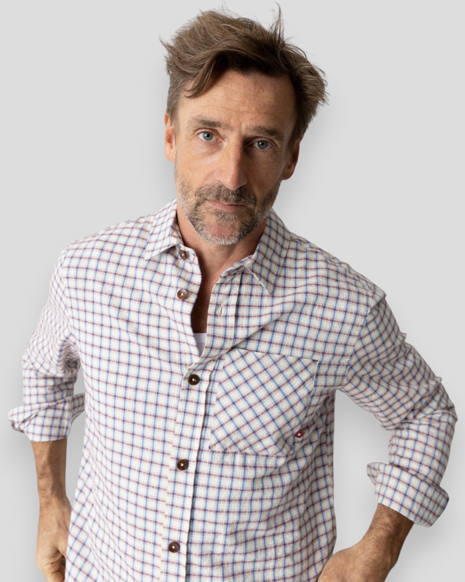 David Spring Check Shirt - Ecru
