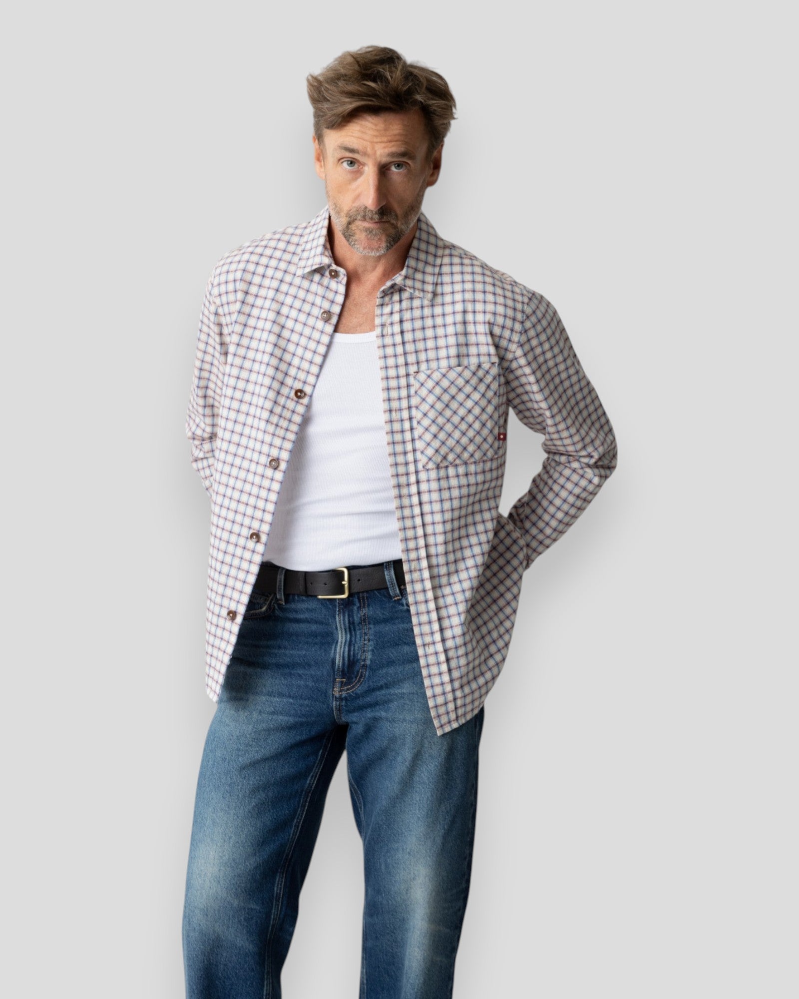David Spring Check Shirt - Ecru