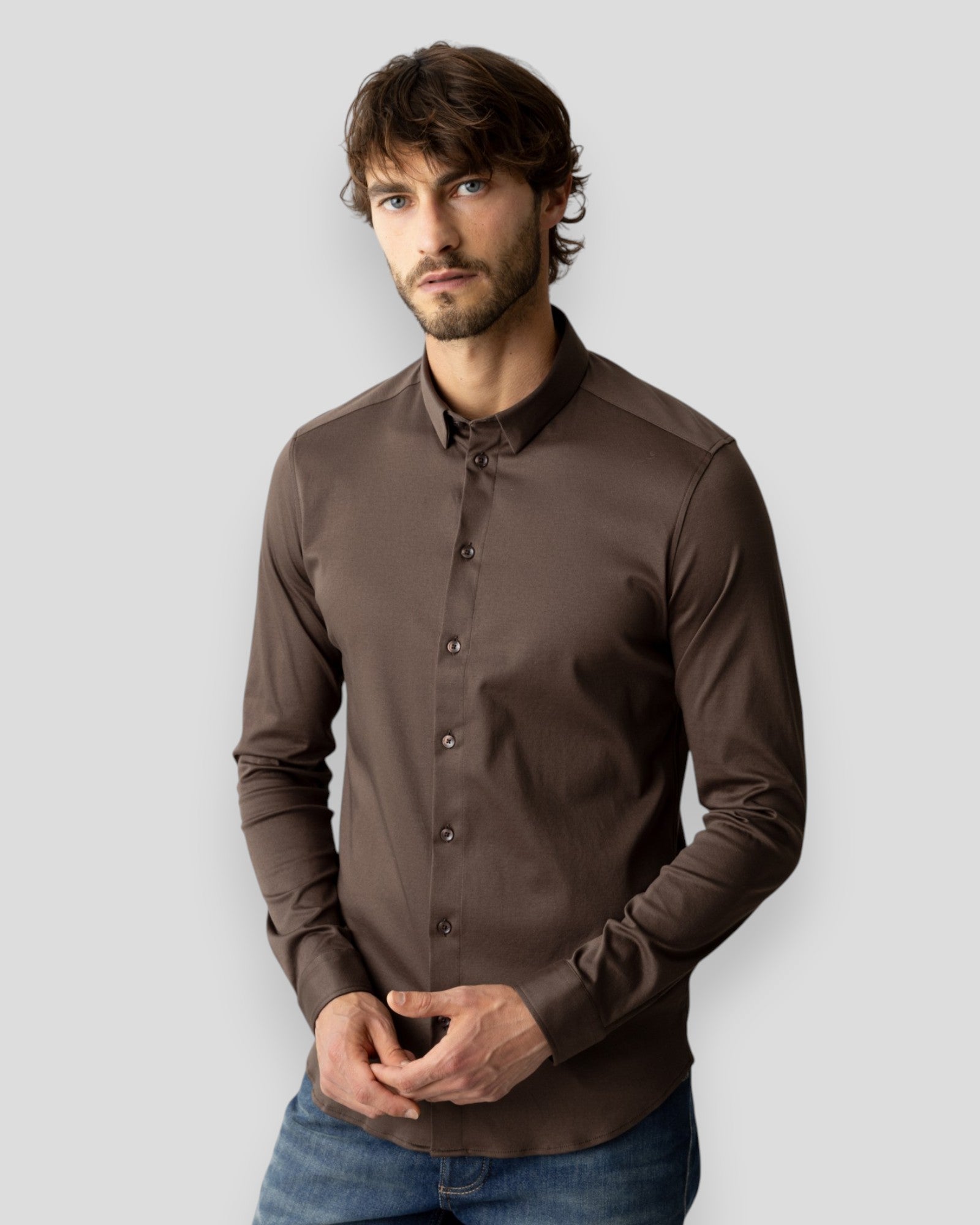 Marco Crunch Jersey Shirt - Chocolate Brown