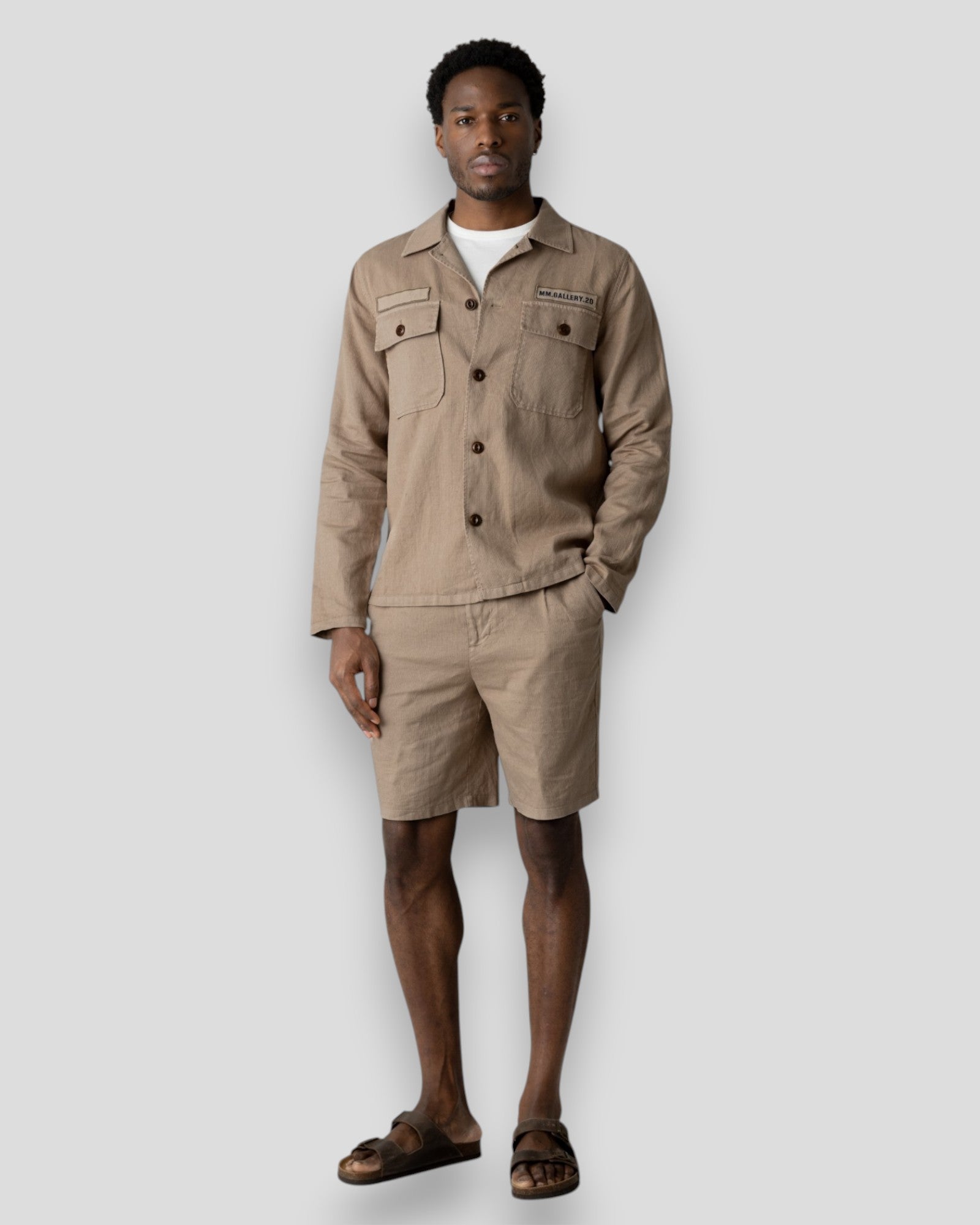 Mos Mosh Gallery Baldo Porro shorts i beige med indigo detaljer, casual sommershorts til kvinder.