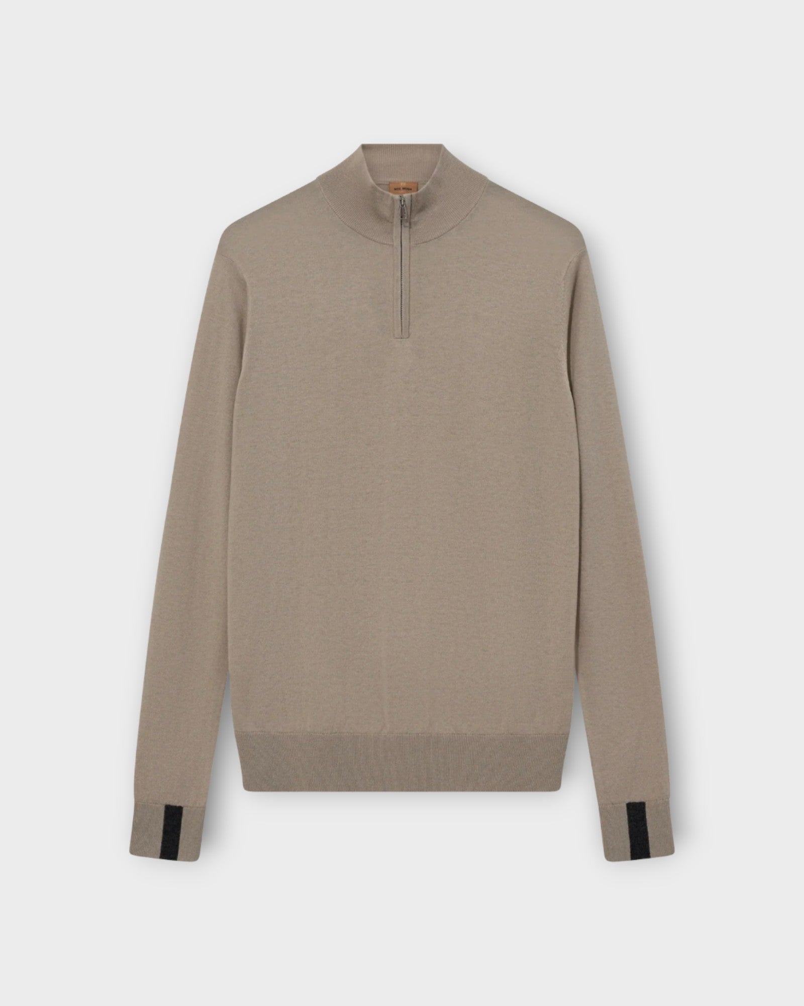 Adam Soft Zip Turtle Neck Knit Soft Kit - Sandfarvet Mos Mosh Gallery Strik til Mænd. Her set forfra.