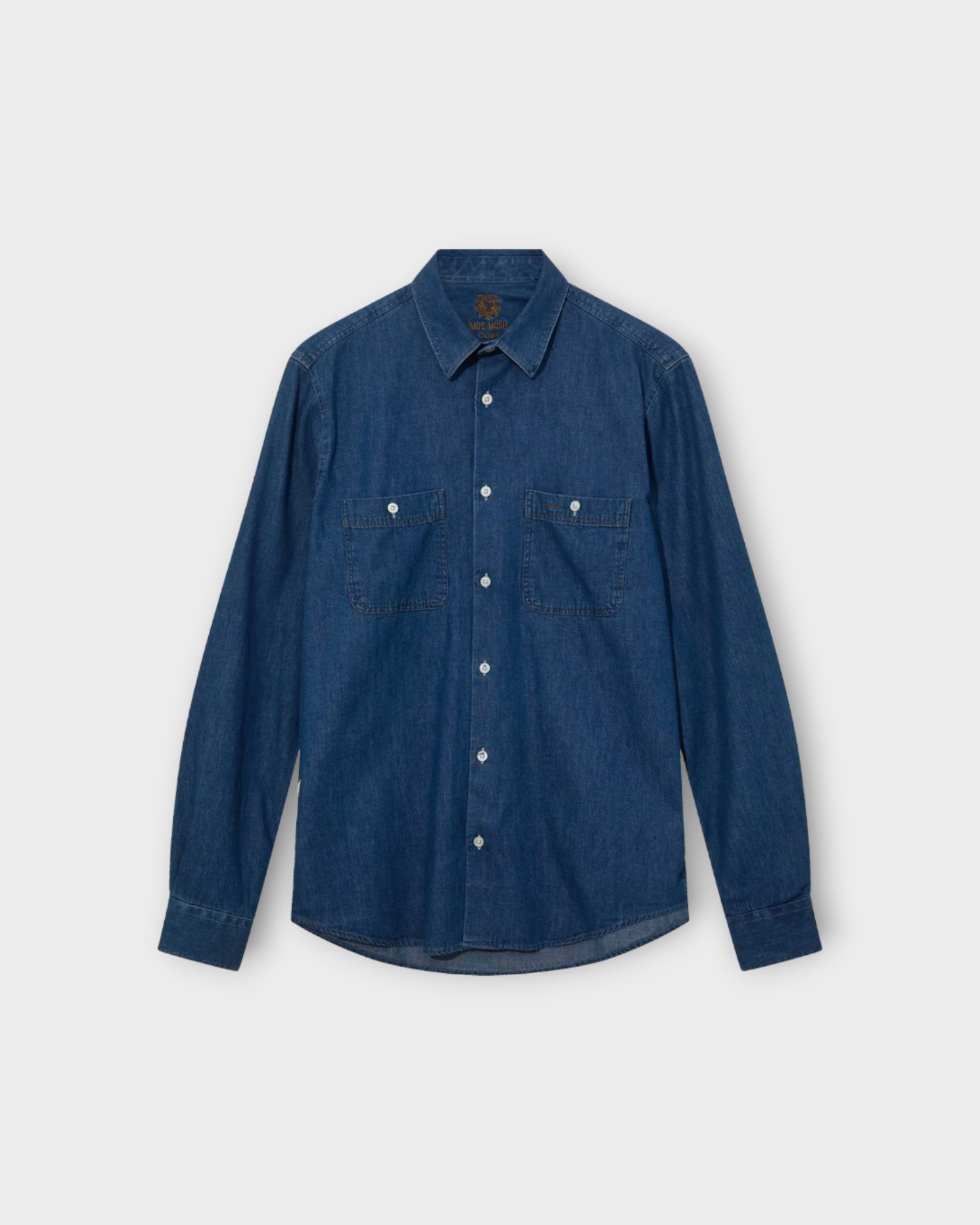 Gibson Denim Spring Shirt Blue Denim - Blå Mos Mosh Gallery Denim Skjorte til Mænd. Her set forfra.