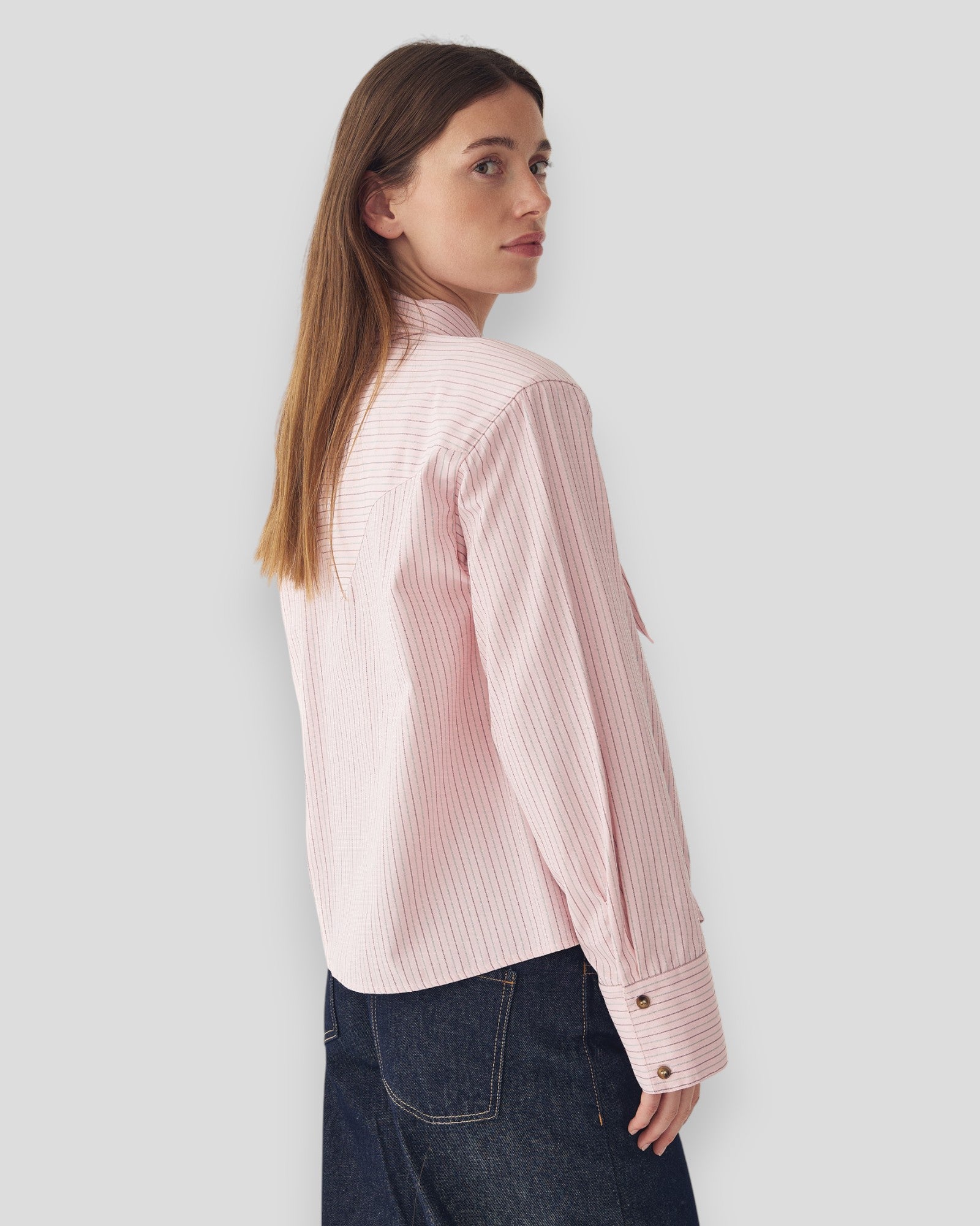 Noella N-Myra women's shirt in Donnie Blush Stripe featuring a stylish striped design and classic collar.