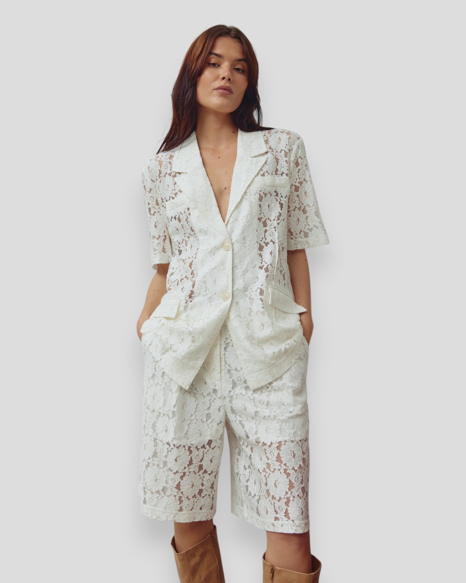 Ivory women's blazer by Noella, N-Leanne Blazer, featuring a tailored fit and classic lapel design.