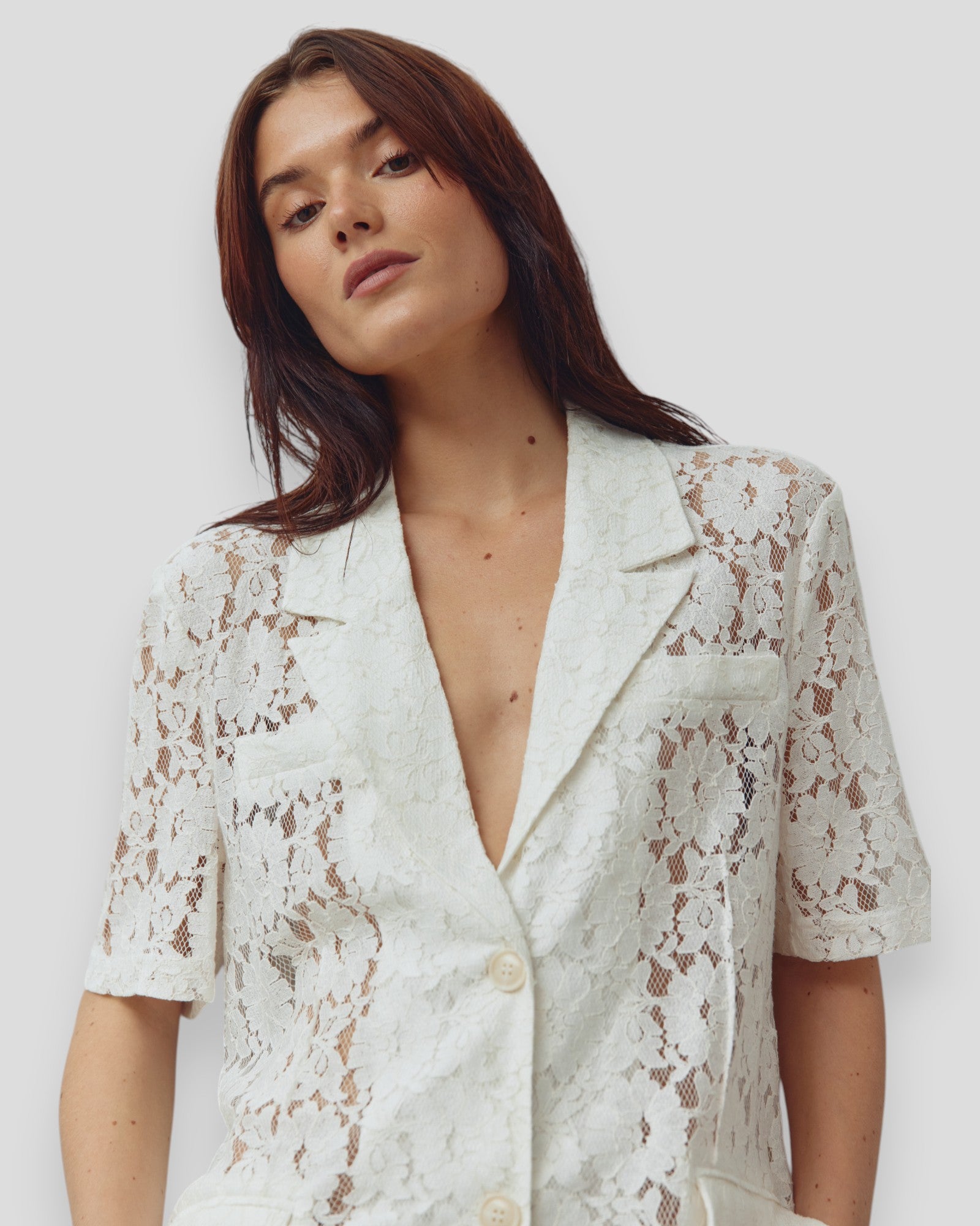 Women's ivory blazer by Noella, stylish N-Leanne blazer with tailored fit and classic lapel, shown on a model.