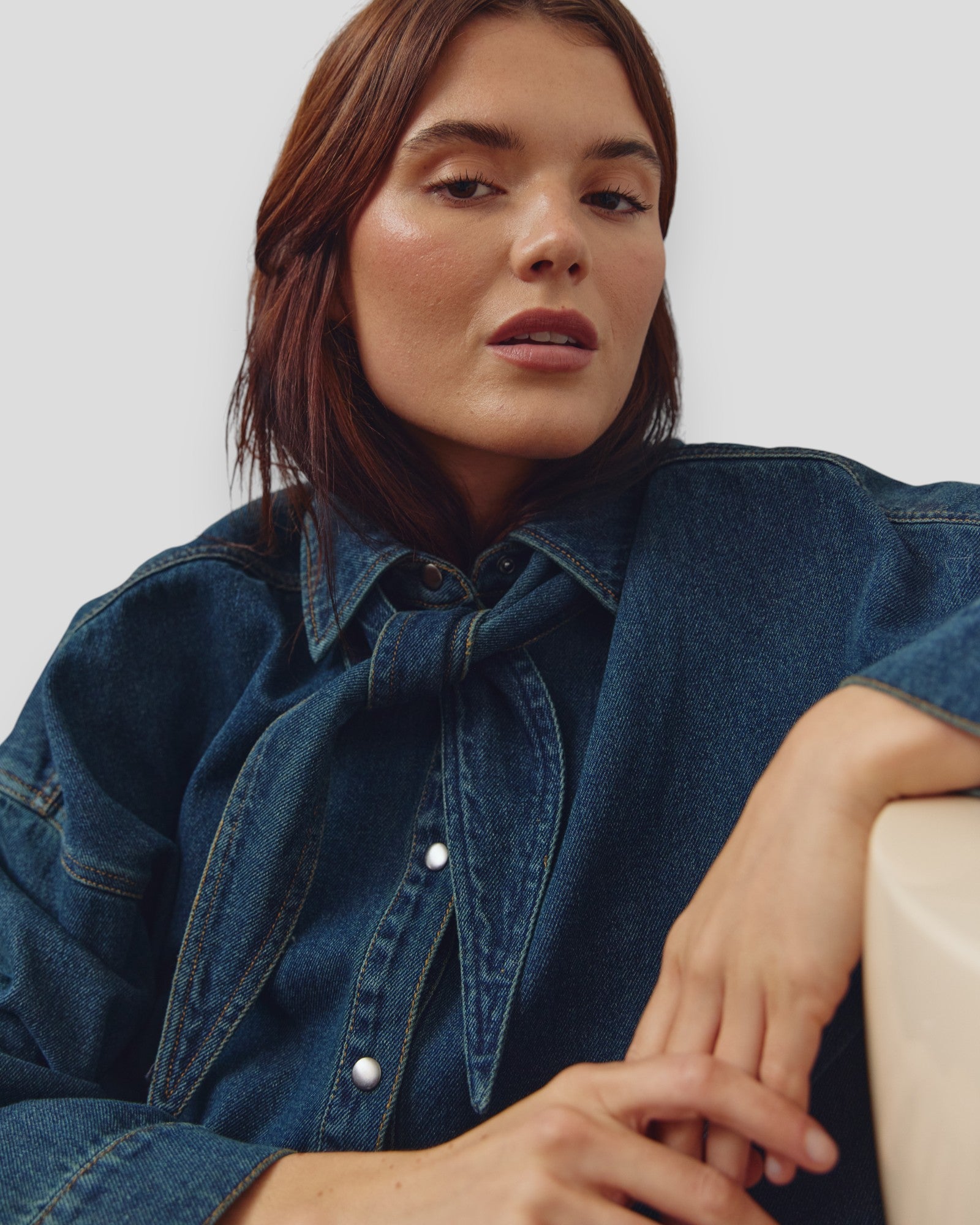 Noella N-Lirinnah women's shirt in vintage blue wash, showcasing a casual, stylish denim-inspired design with long sleeves.