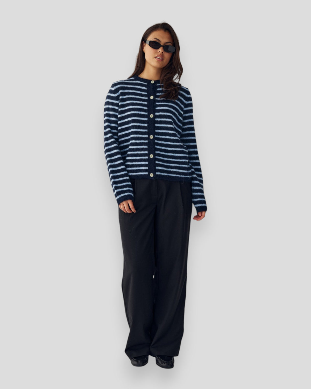 N-Mertice Knit Cardigan - Blue Stripe