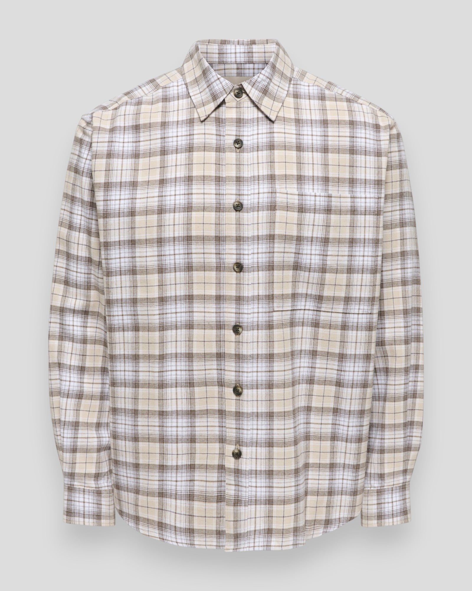 Gudmund Loose LS Checked Shirt - Canteen Checks/Bright White/Pumice Stone