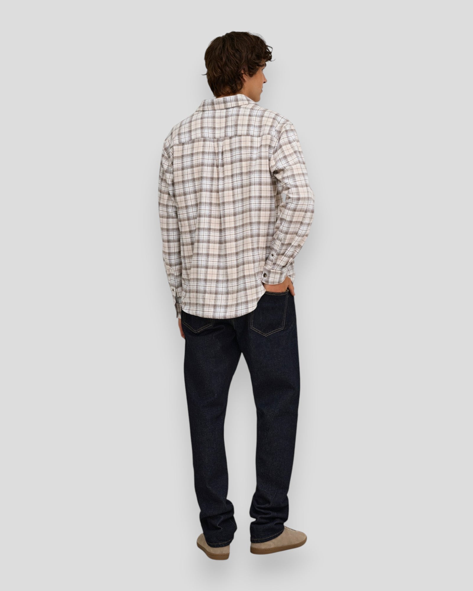 Gudmund Loose LS Checked Shirt - Canteen Checks/Bright White/Pumice Stone