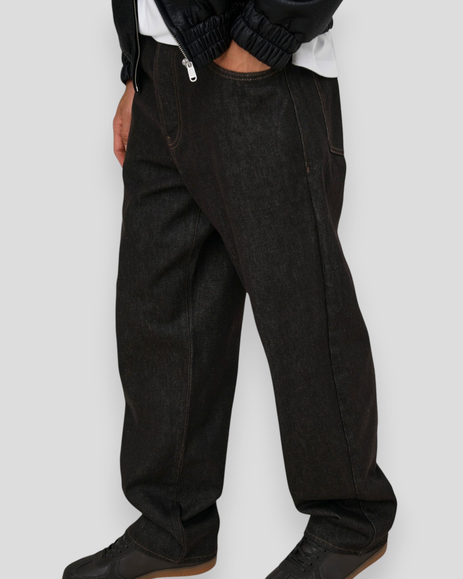Fade Loose Brown 9479 Dot Denim Jeans - Brown Denim Detail