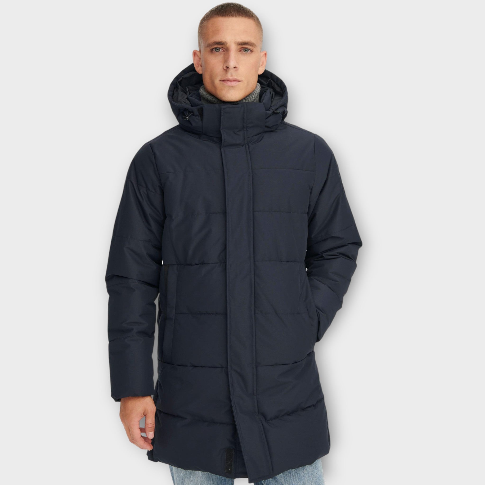 Carl Life Long Quilted Coat Noos Otw - Dark Navy