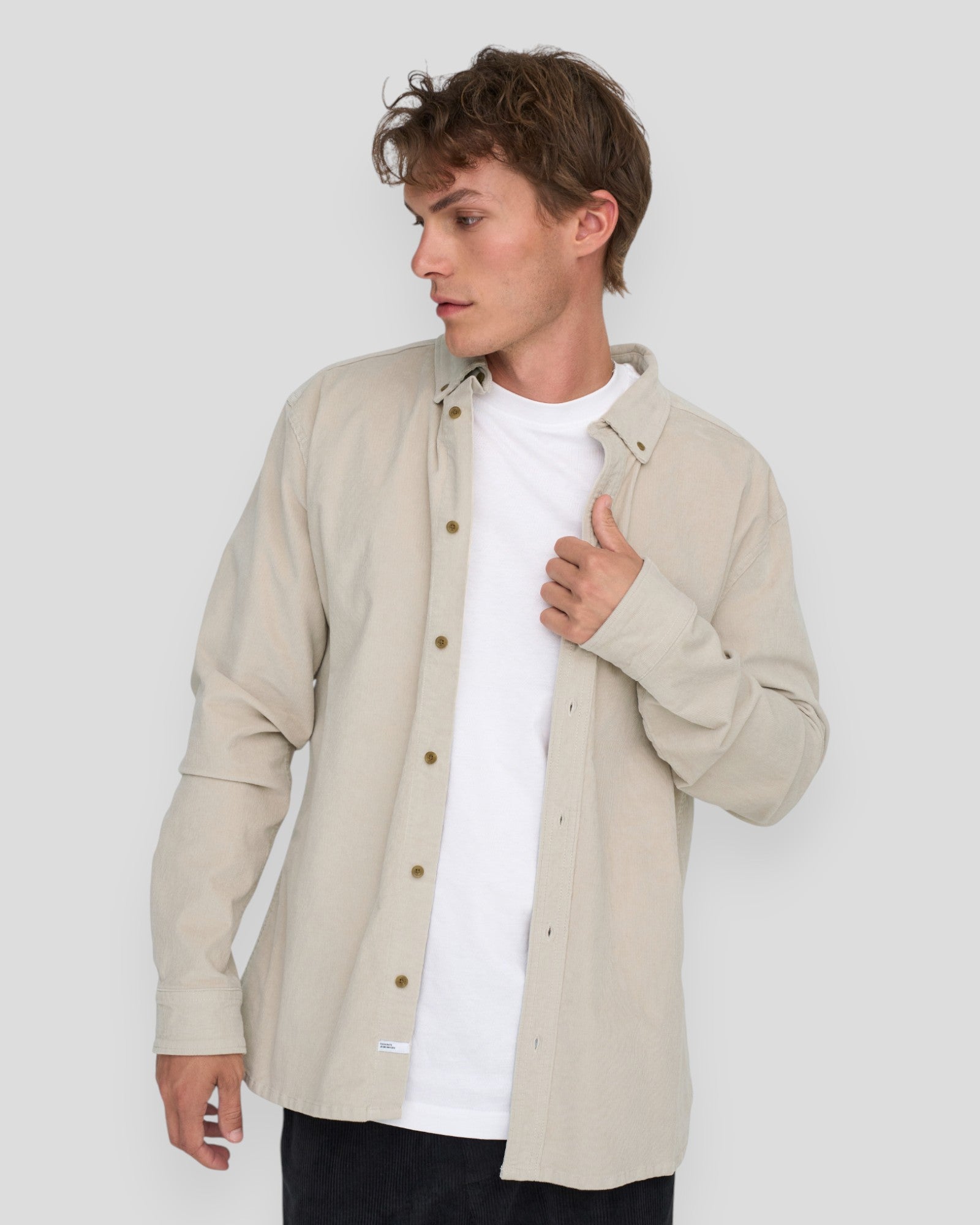 Michael 18W Regular Cord Stretch LS Shirt - Silver Lining