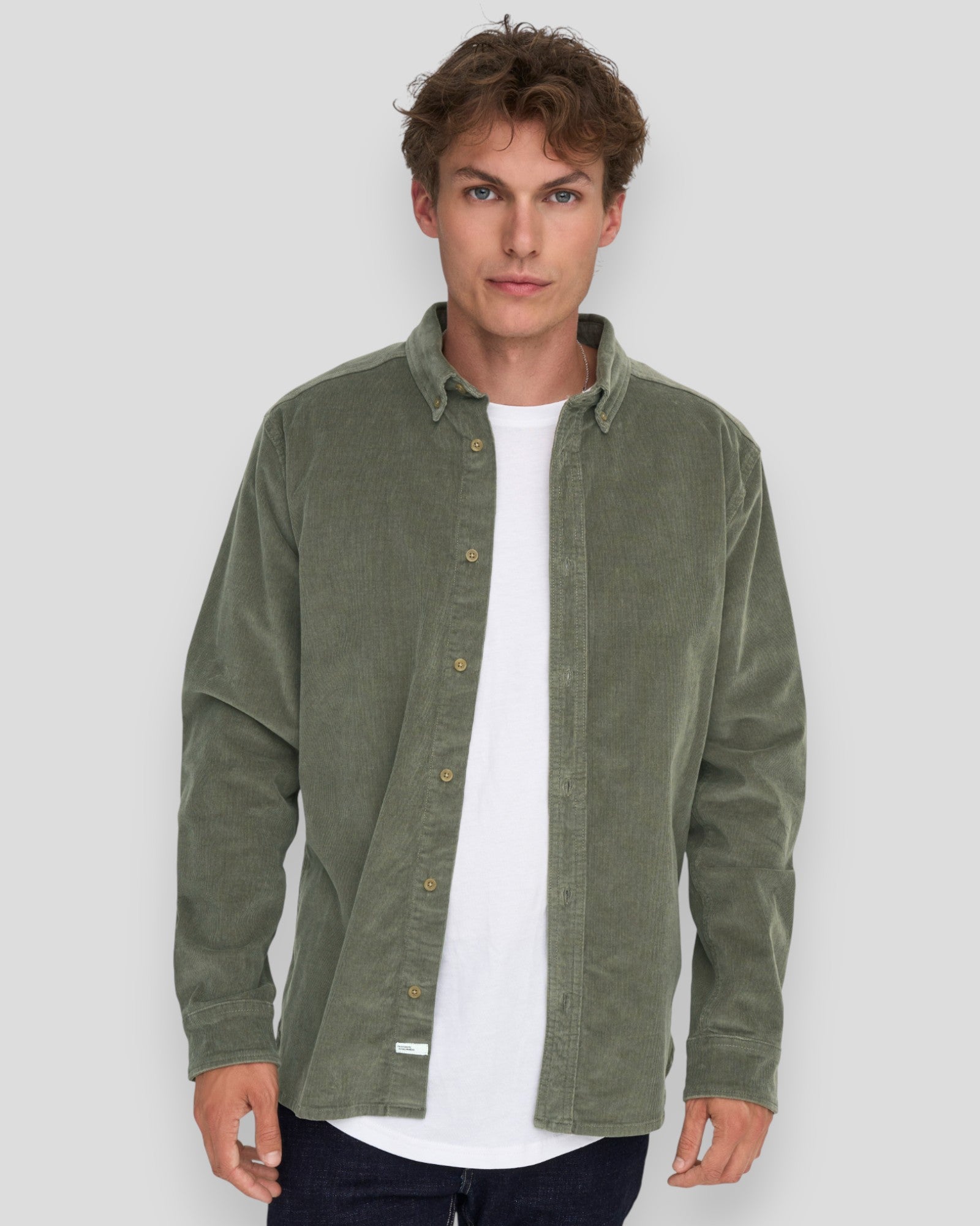 Michael 18W Regular Cord Stretch LS Shirt - Castor Gray