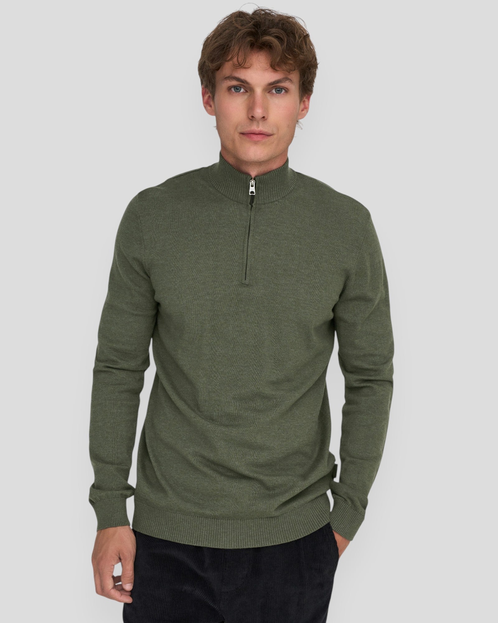 Loui Regular 12 Half Zip Knit - Castor Grey Melange