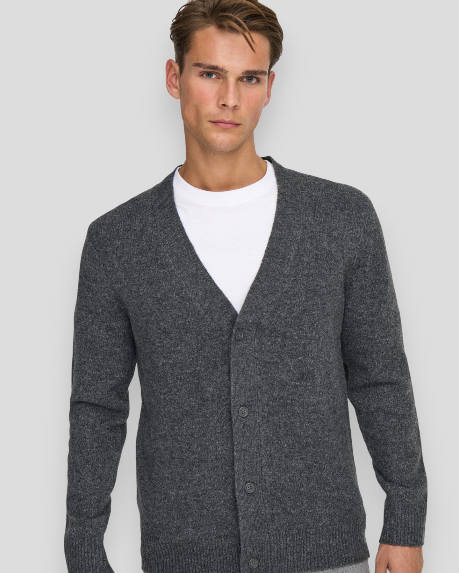 Ray Regular LS Cardigan Knit - Dark Grey Melange