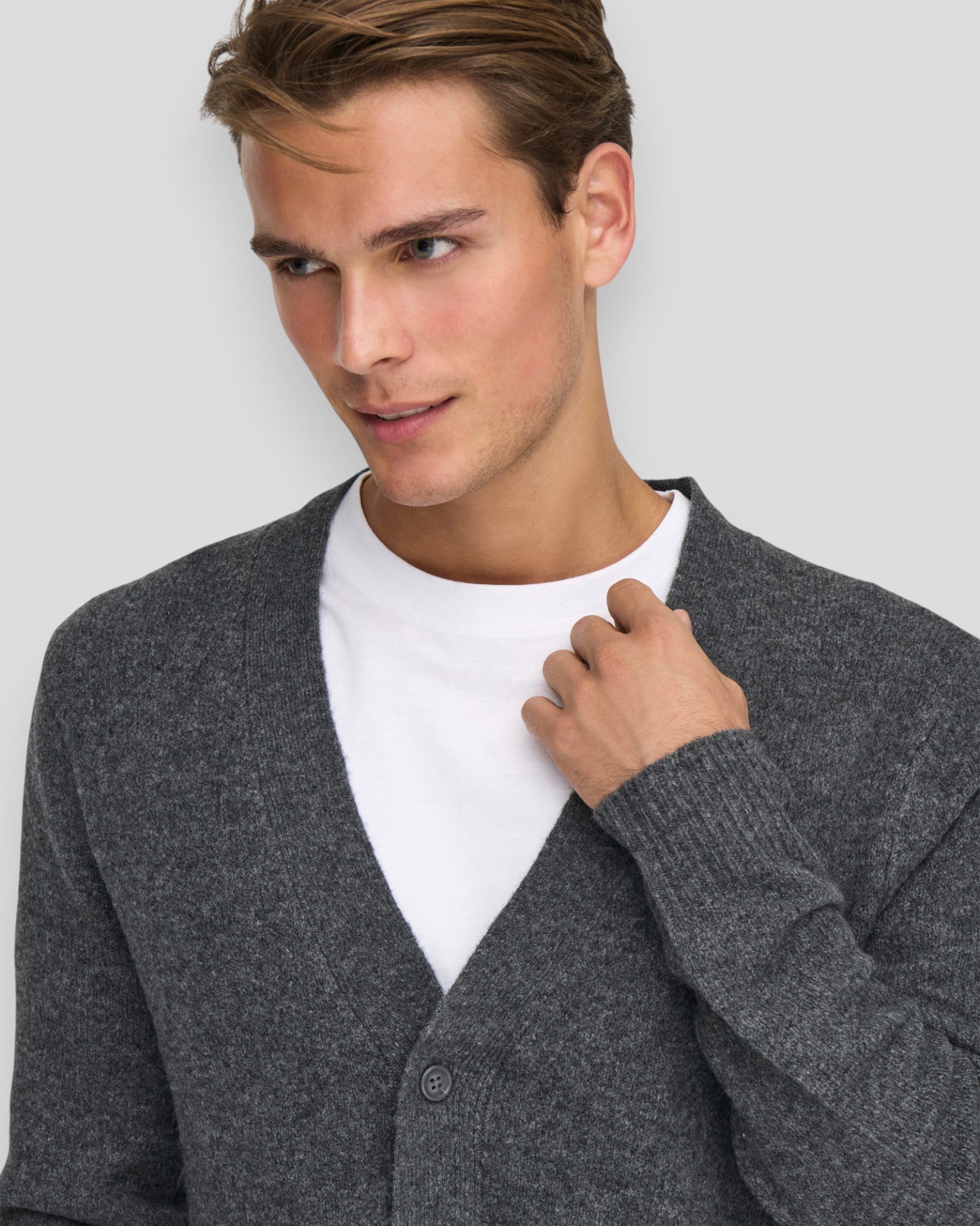 Ray Regular LS Cardigan Knit - Dark Grey Melange