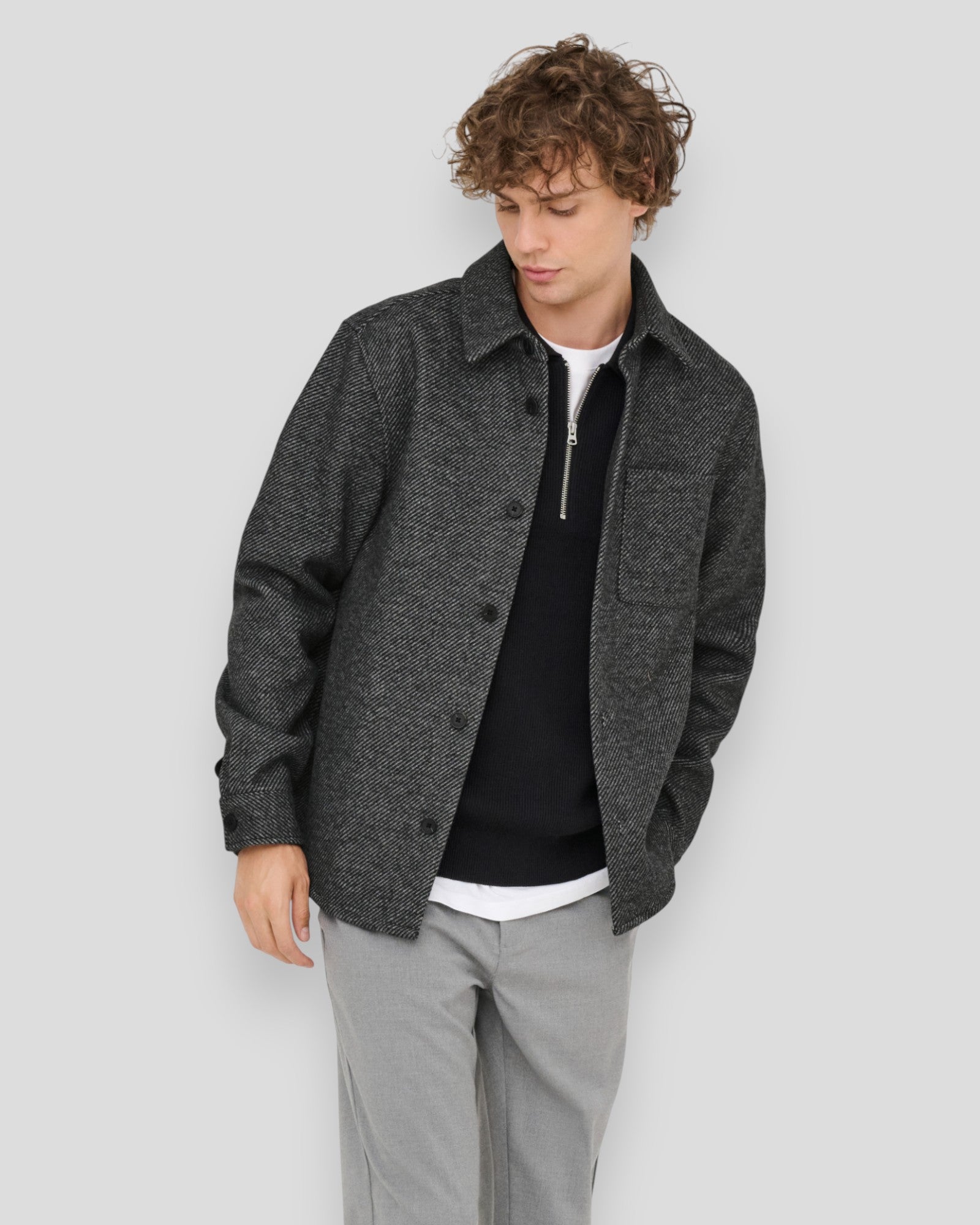 Micah Twill Overshirt - Medium Grey Melange