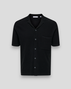 Mørkeblå ONLY & SONS Tony Regular SS Waffle Shirt Knit, casual skjorte med waffle-struktur og knapper foran.