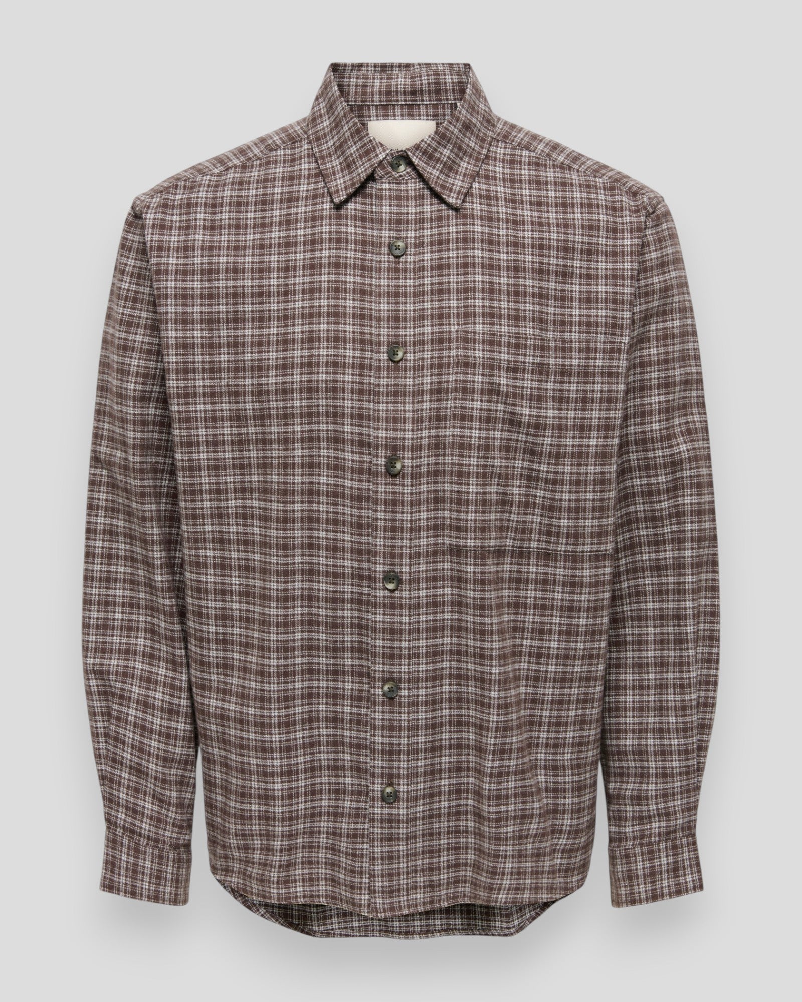 Gudmund Loose LS Checked Shirt - Coffee Bean