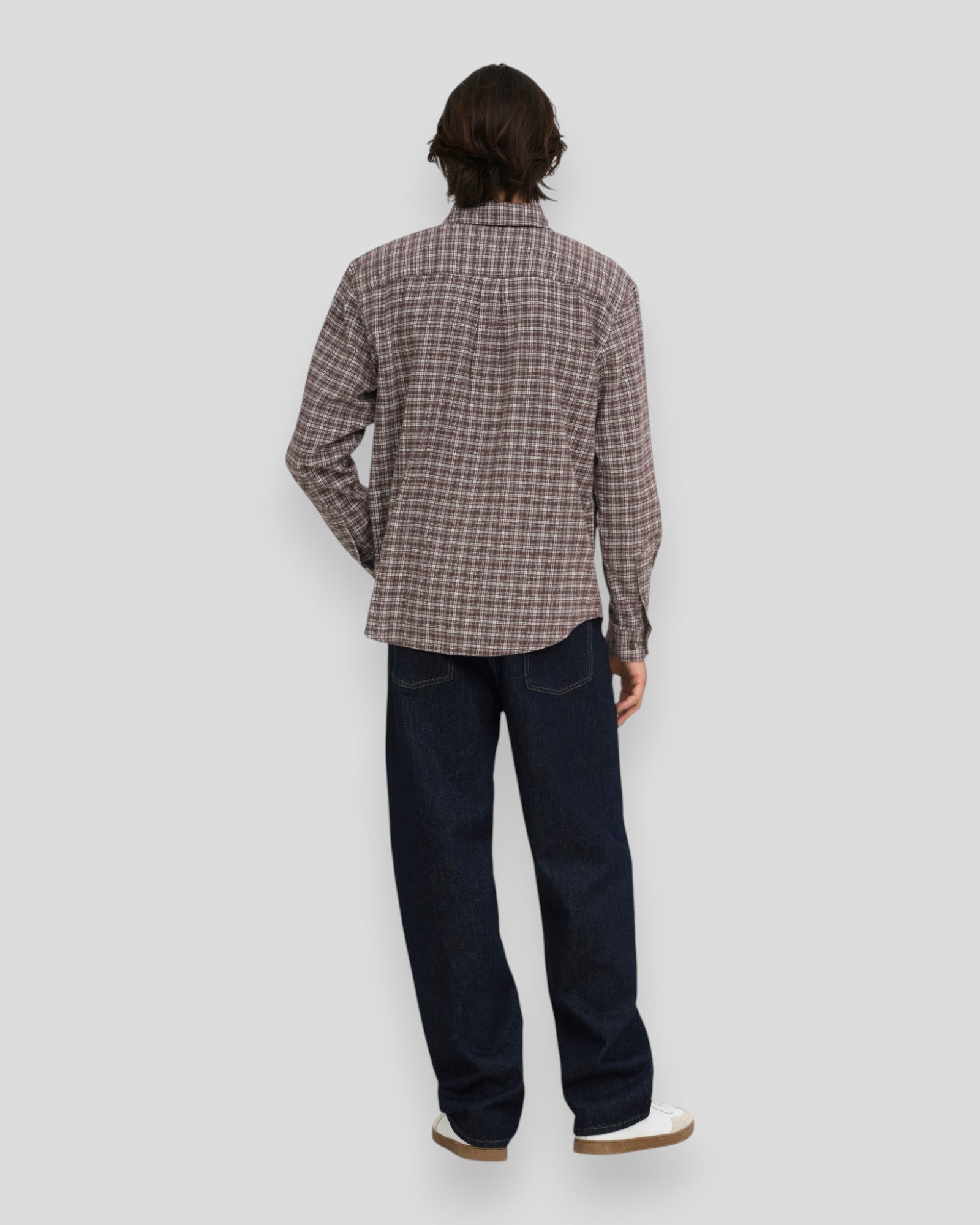Gudmund Loose LS Checked Shirt - Coffee Bean