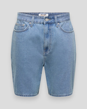 ONLY & SONS Fade Pim denim shorts i medium blå denim, casual shorts til sommer med forvaskede detaljer