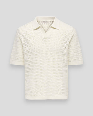 Nyle 5 SS Split Polo Knit - Cloud Dancer