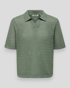 Sort polo fra ONLY & SONS Nyle 5 SS Split i dyb lichen grøn, vises med klassisk krave og splitdetaljer.