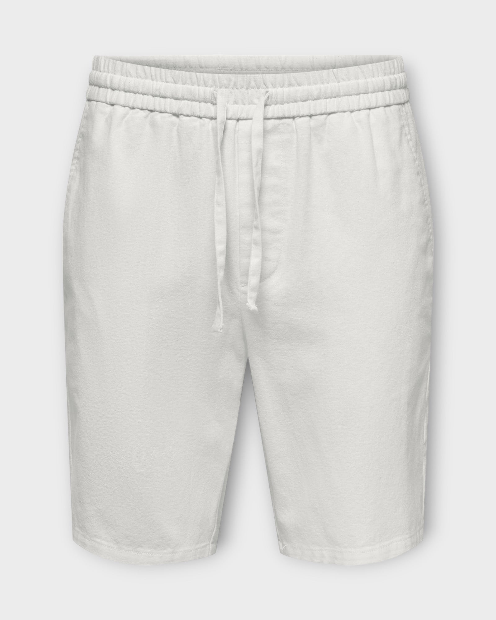 Linus 0007  Cot Lin Shorts Noos Bright White, Hvide hør shorts til mænd fra Jack and Jones. Her set forfra.