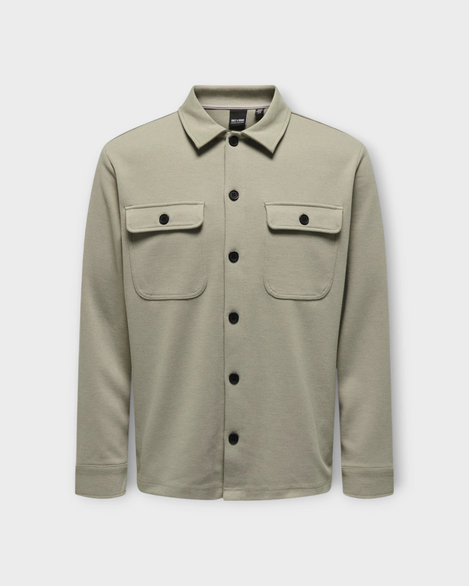 Newkodyl Overshirt Sweat Vintage Khaki fra Only and Sons. Overshirt til mænd, her set forfra.